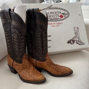 Alberta Boot Company Genuine Ostrich Leather Cowboy Boots